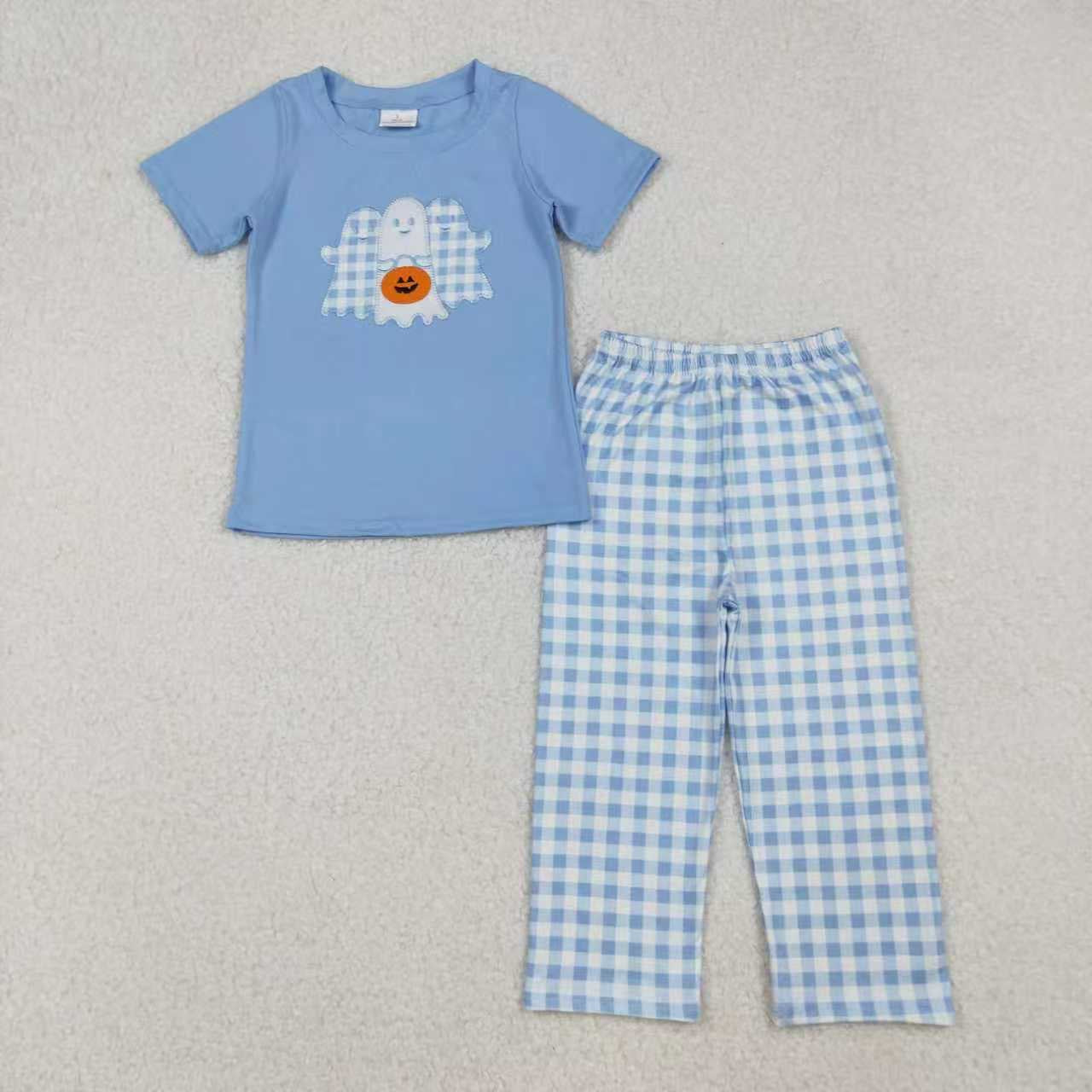 Blue Gingham Pumpkin Ghost