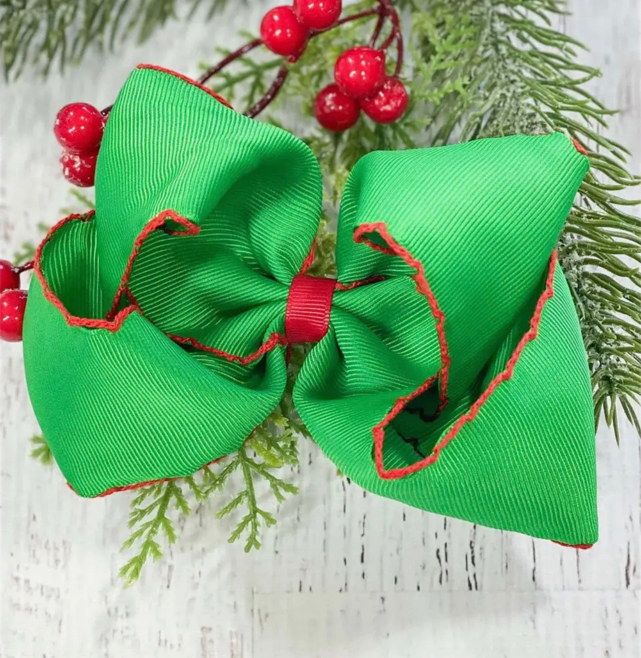Green with Red Trim Bow