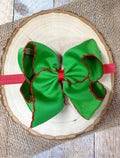 Green with Red Trim Bow Headband